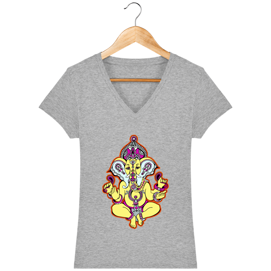 T-shirt col V en coton bio pour femme «Ganesh 3»