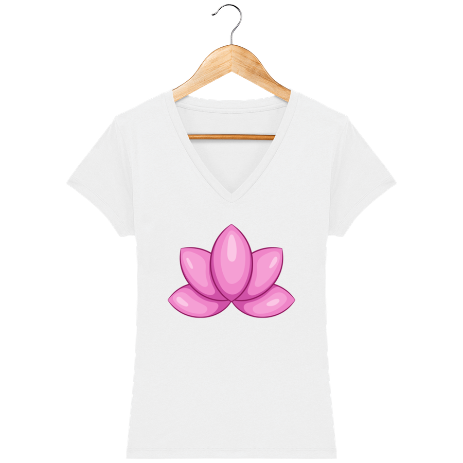 T-shirt col V en coton bio pour femme «Lotus 3»