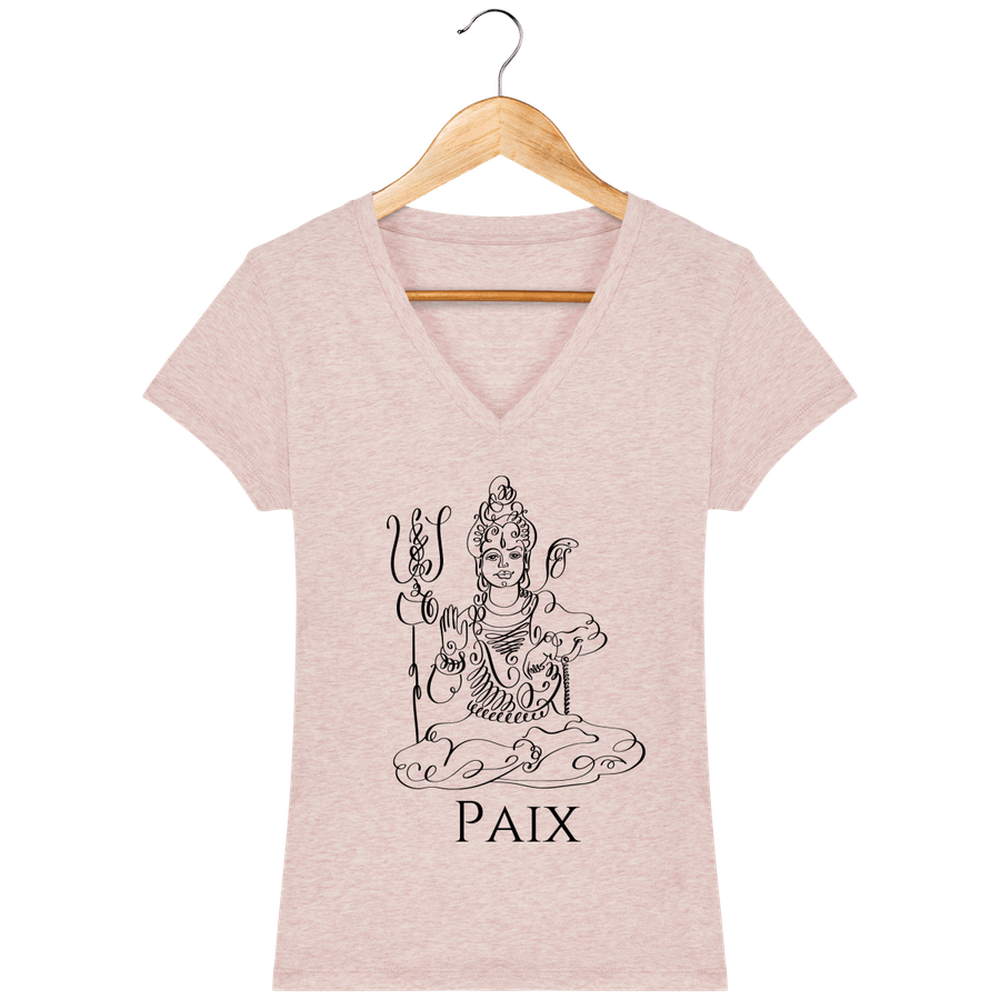 T-shirt col V en coton bio pour femme «Paix»