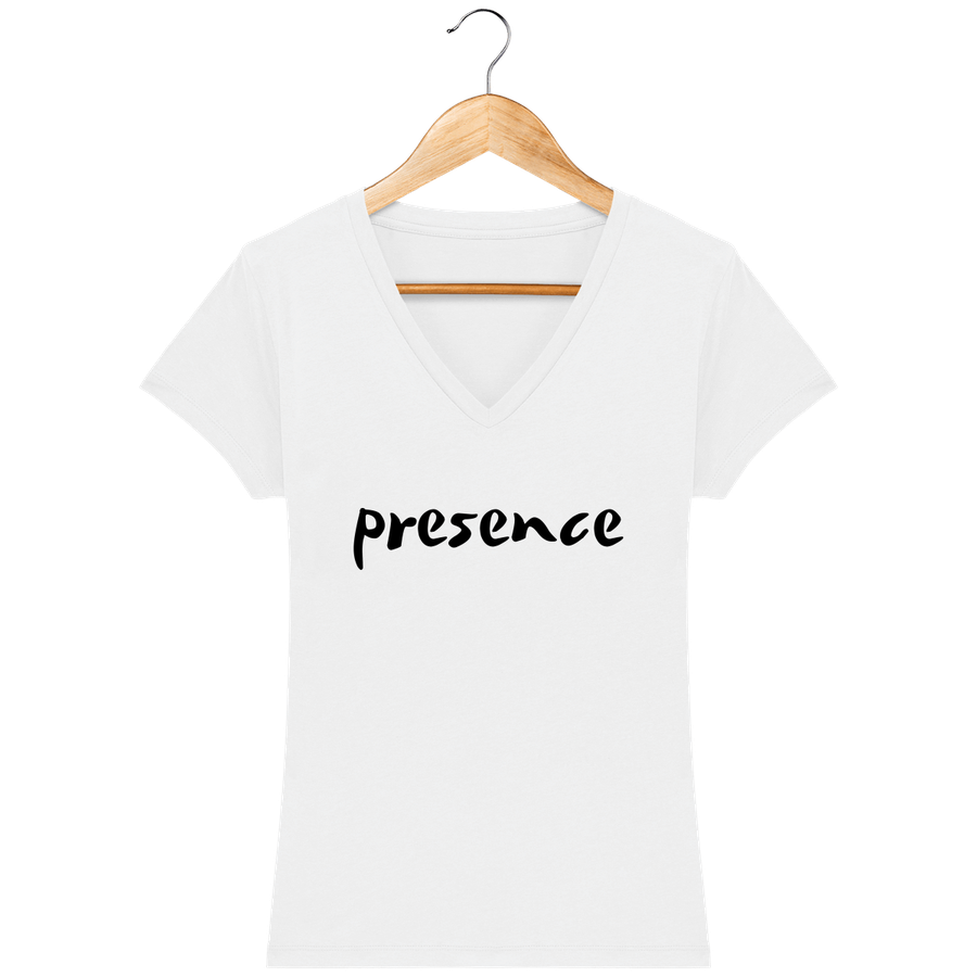 T-shirt col V en coton bio pour femme «Presence»