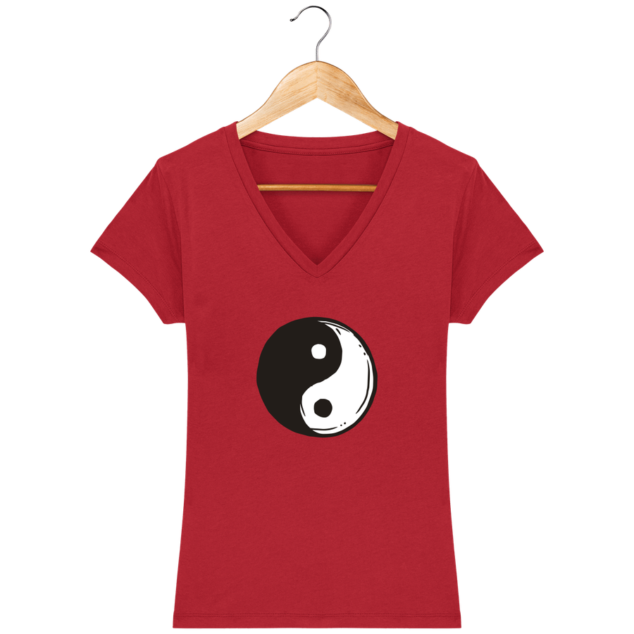 T-shirt col V en coton bio pour femme «Yin Yang 1»