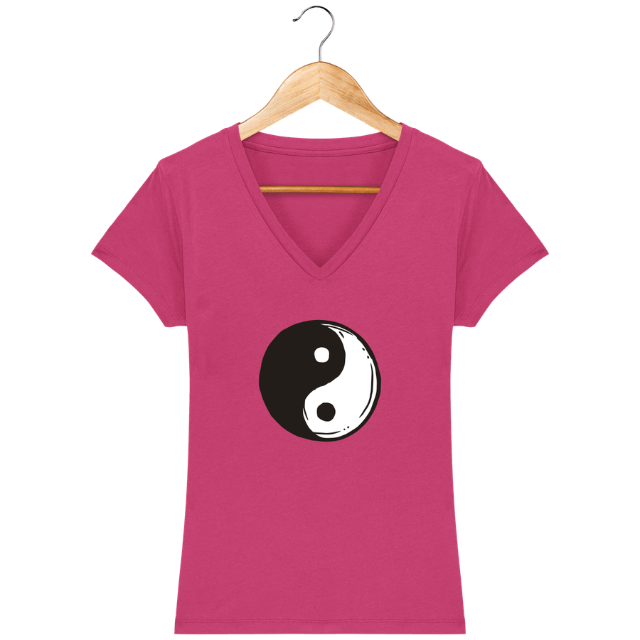 T-shirt col V en coton bio pour femme «Yin Yang 1»