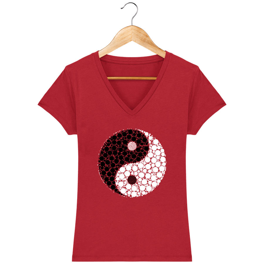 T-shirt col V en coton bio pour femme «Yin Yang 2»