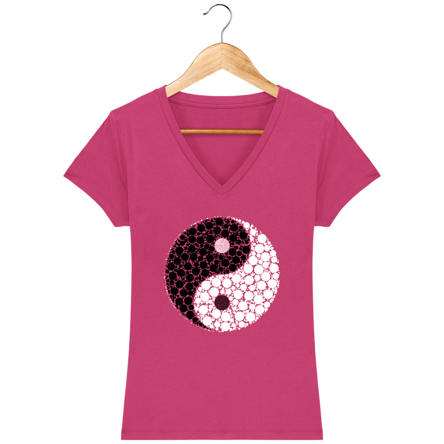 T-shirt col V en coton bio pour femme «Yin Yang 2»