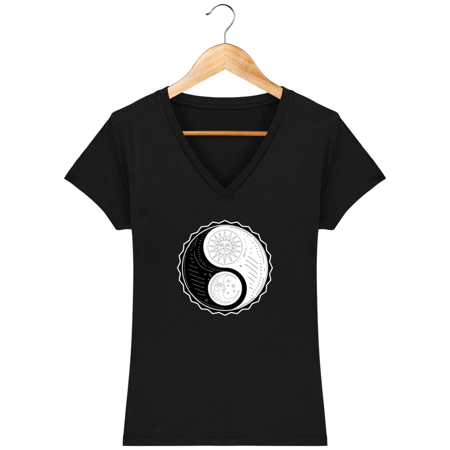 T-shirt col V en coton bio pour femme «Yin Yang 3»