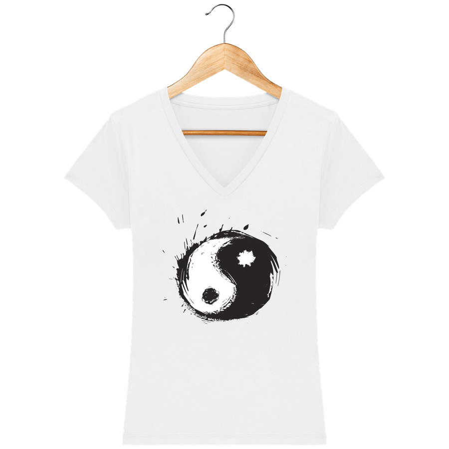 T-shirt col V en coton bio pour femme «Yin Yang 4»