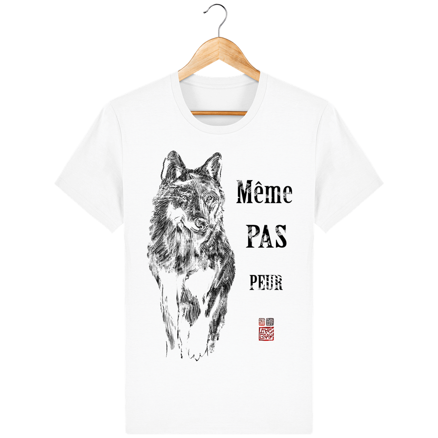 T-shirt en coton bio «Loup : même pas peur» pour Homme, à col rond - Collection Daography
