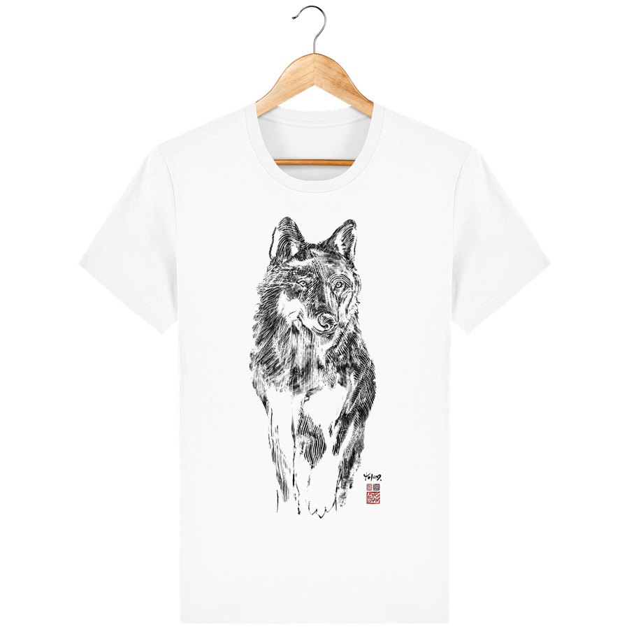T-shirt en coton bio «Loup totem» pour Homme, à col rond - Collection Daography