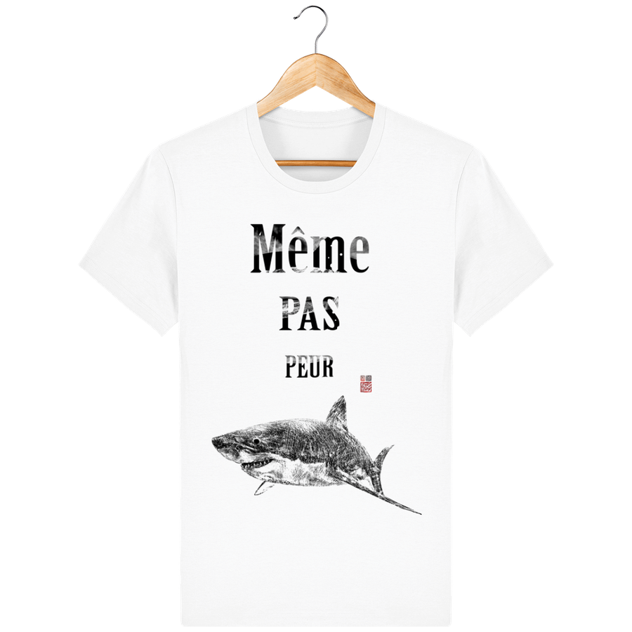 T-shirt en coton bio «Requin blanc : même pas peur» pour Homme, à col rond - Collection Daography