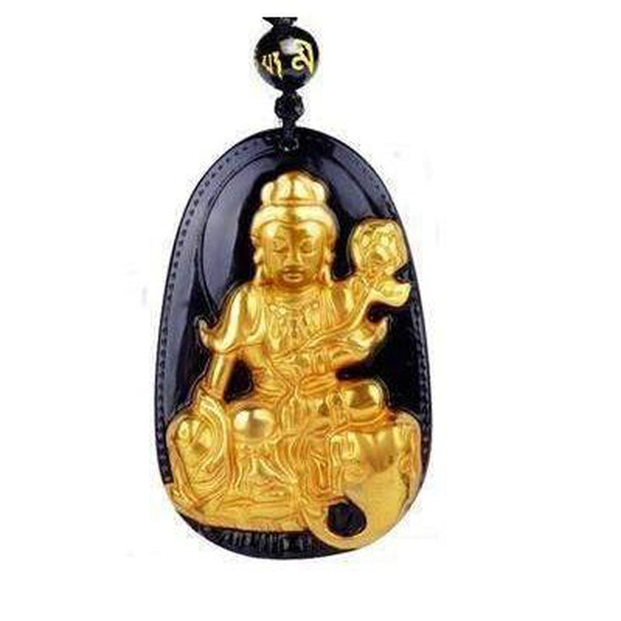 Amulette plaquée or 18 carat sur pierre d'obsidienne noire