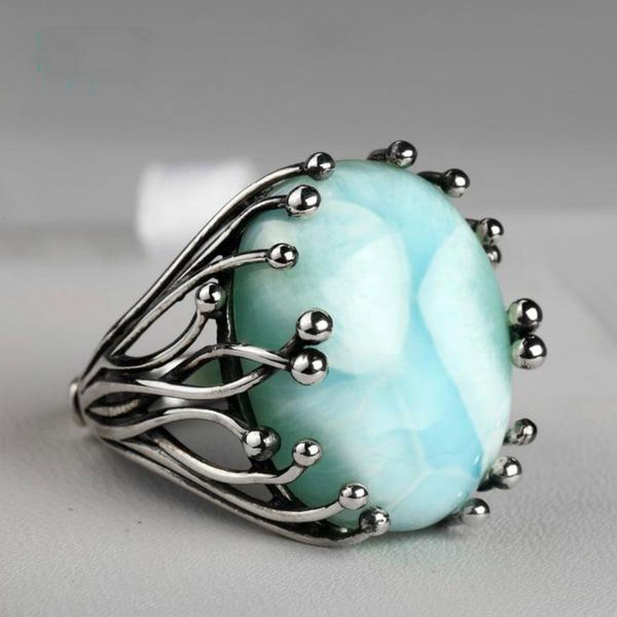 Bague ajustable en pierre de Larimar véritable
