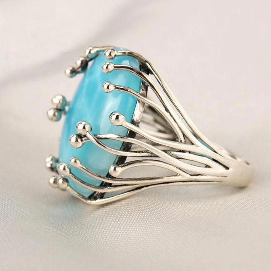 Bague ajustable en pierre de Larimar véritable