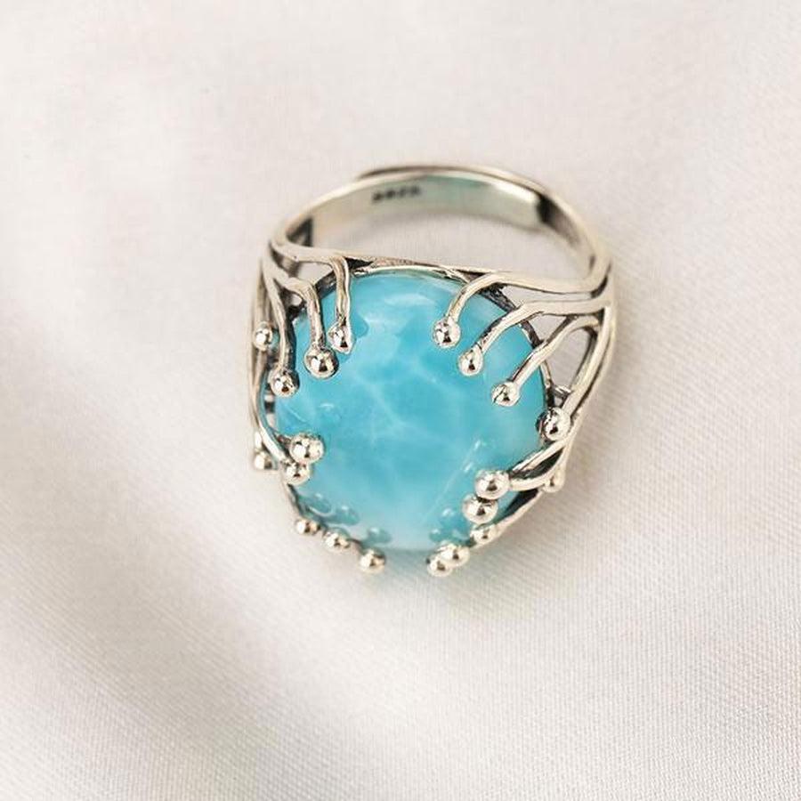 Bague ajustable en pierre de Larimar véritable