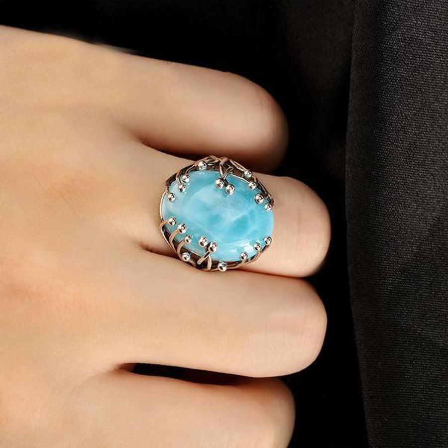 Bague ajustable en pierre de Larimar véritable