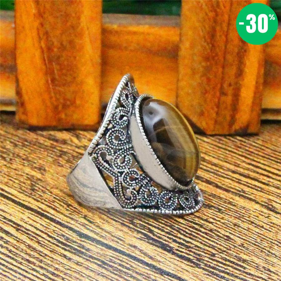 Bague cabochon Œil de tigre en plaqué argent