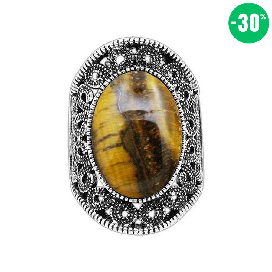 Bague cabochon Œil de tigre en plaqué argent