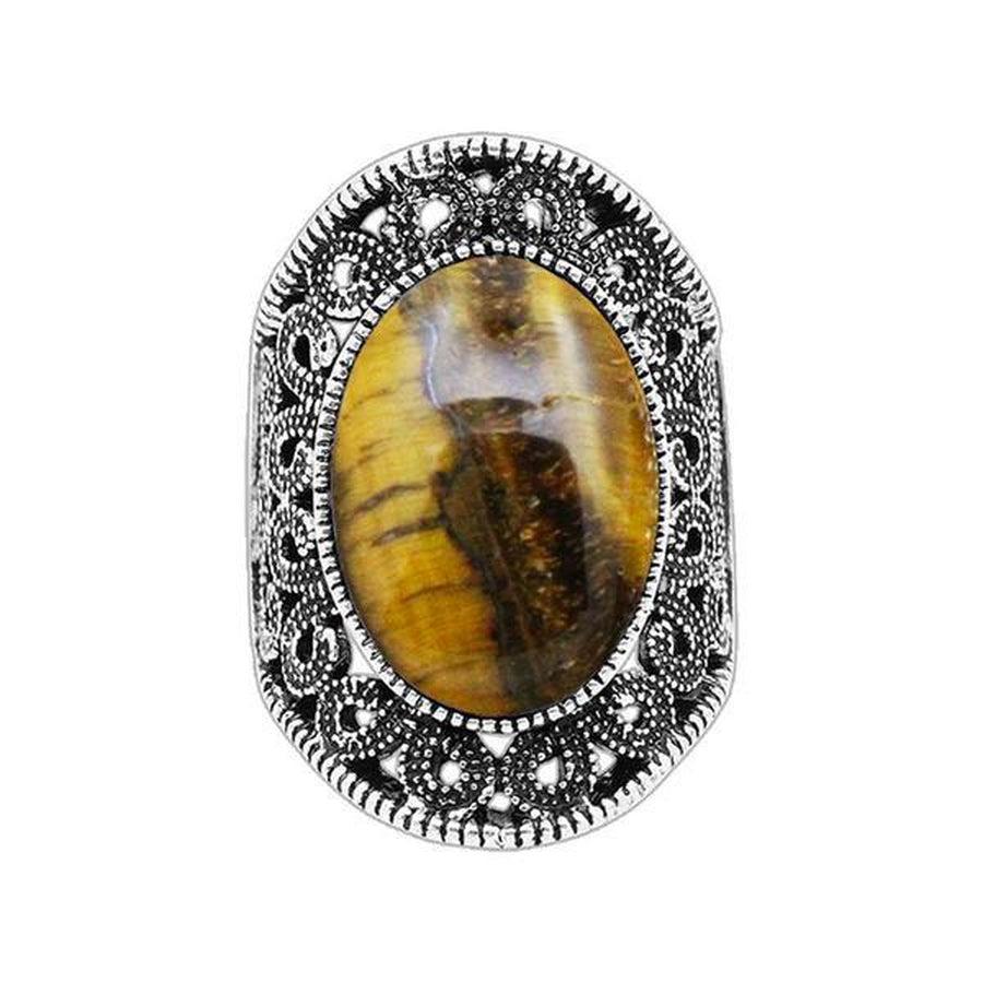 Bague cabochon Œil de tigre en plaqué argent