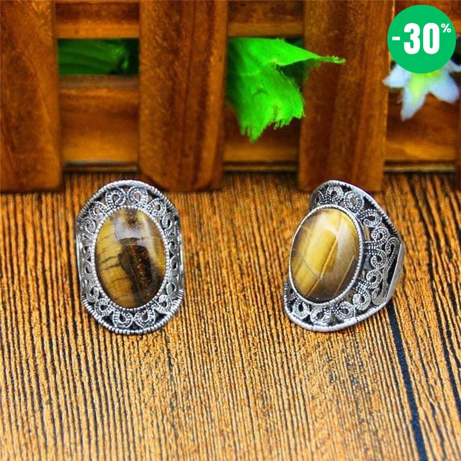 Bague cabochon Œil de tigre en plaqué argent