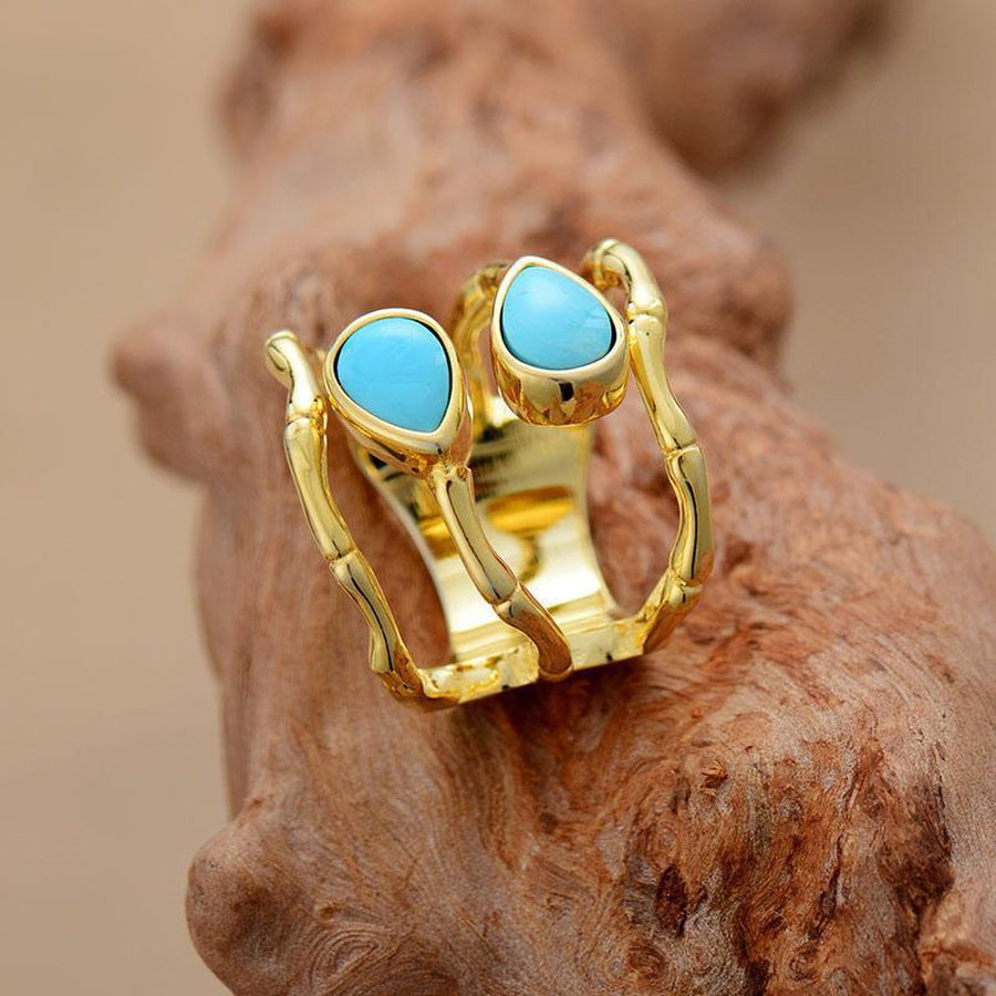 Bague de luxe effet 3 anneaux en turquoise et laiton