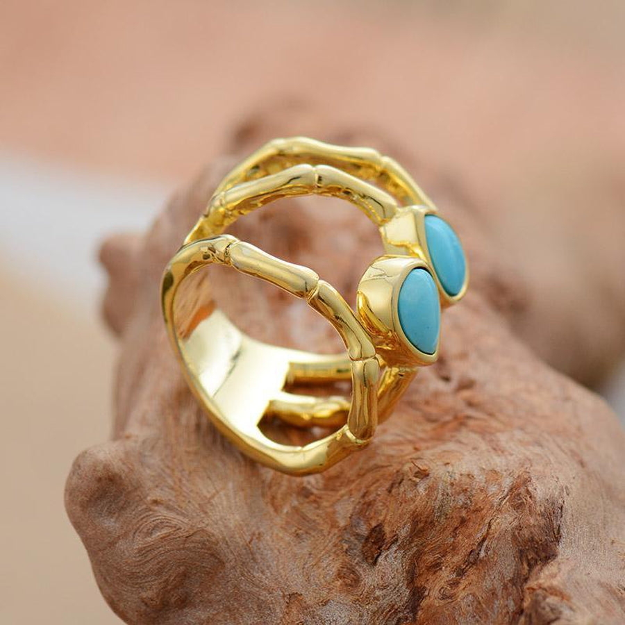 Bague de luxe effet 3 anneaux en turquoise et laiton