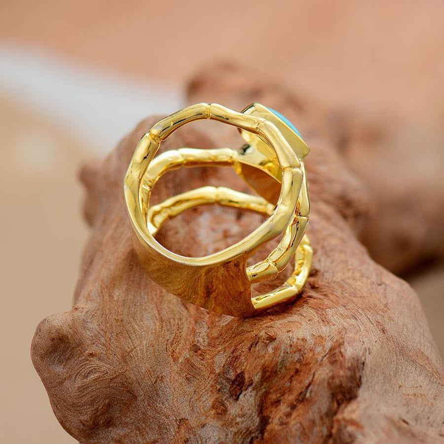 Bague de luxe effet 3 anneaux en turquoise et laiton