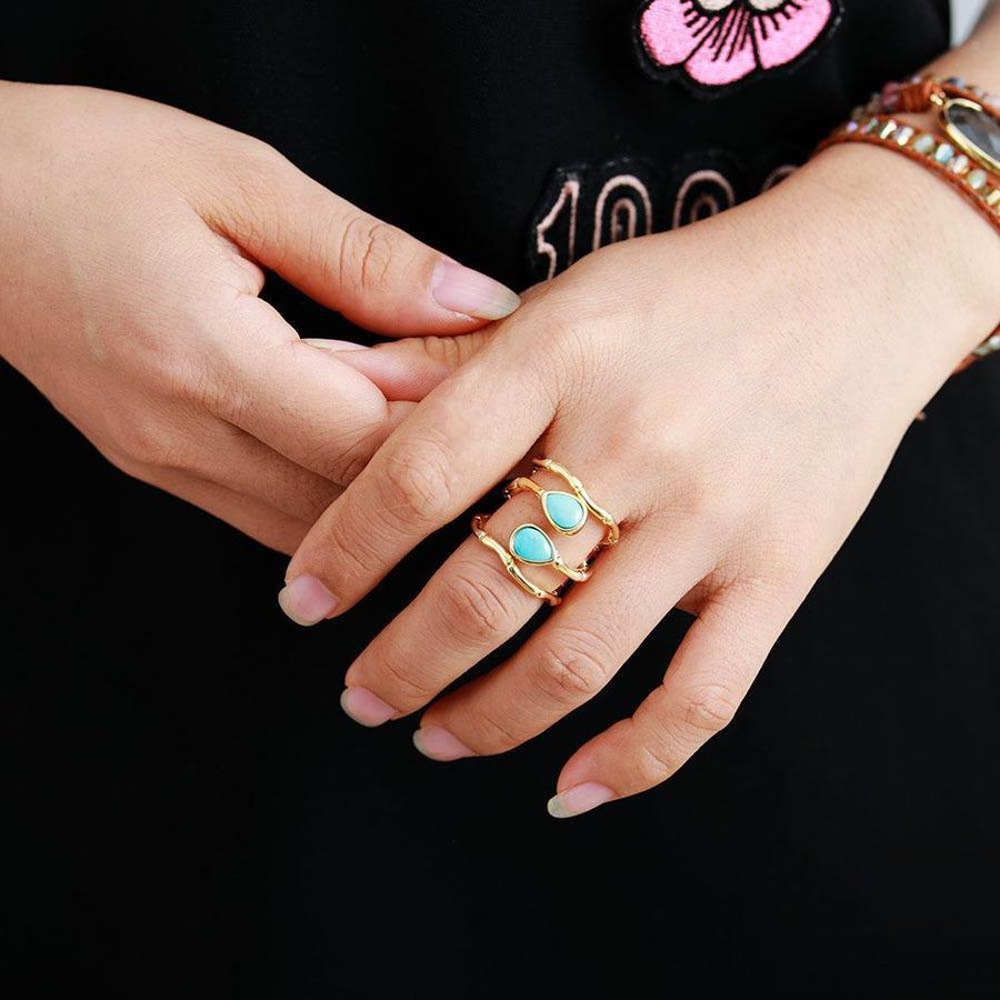 Bague de luxe effet 3 anneaux en turquoise et laiton