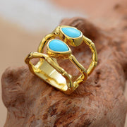 Bague de luxe effet 3 anneaux en turquoise et laiton