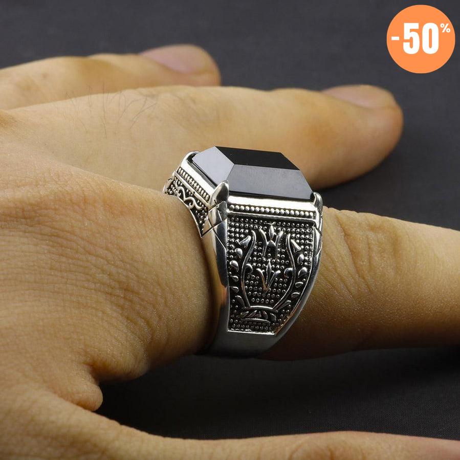 Bague en Argent 925 et Obsidienne