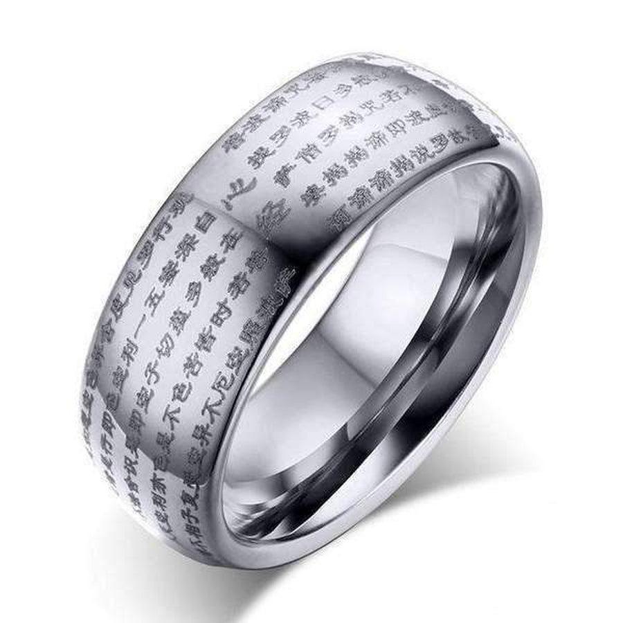 Bague gravée de textes bouddhistes