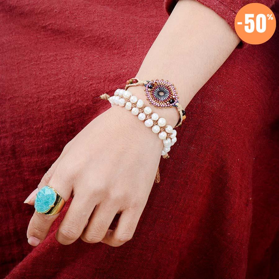 Bague «Joie de vivre» cabochon en Amazonite