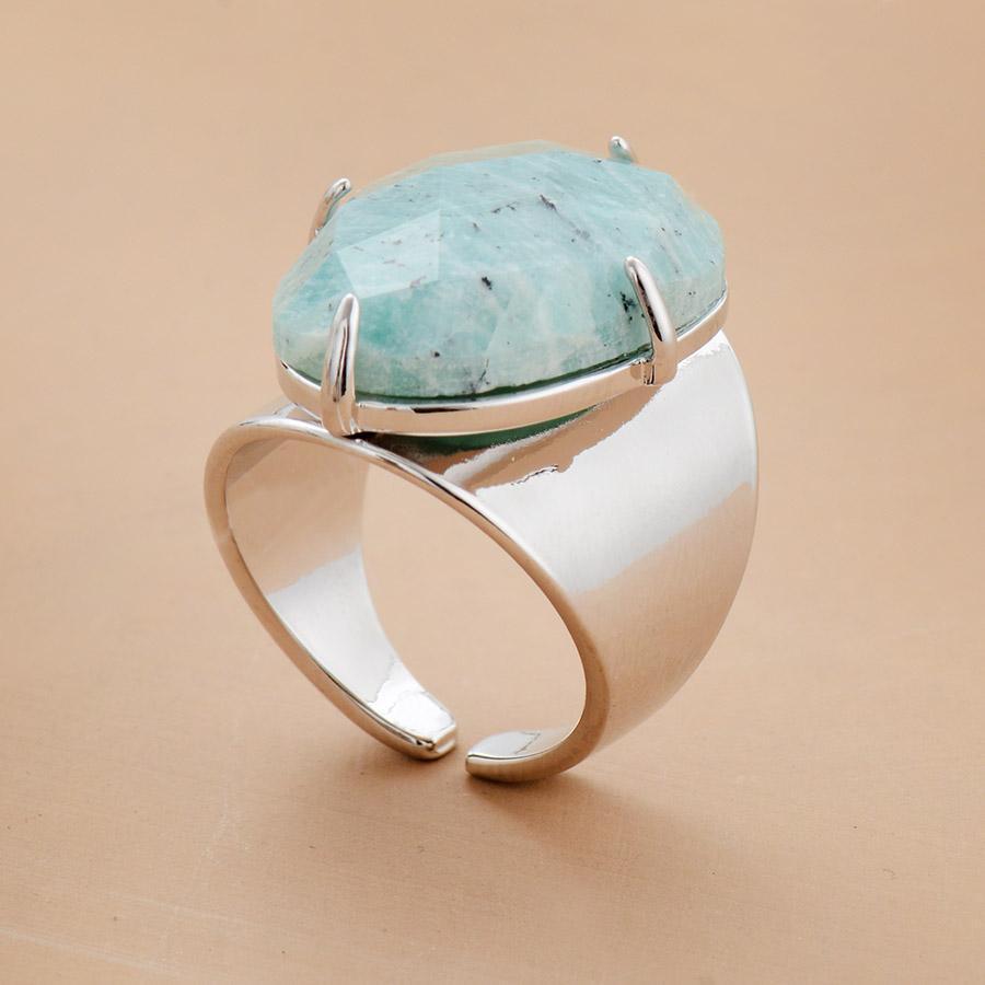 Bague «Joie de vivre» cabochon en Amazonite