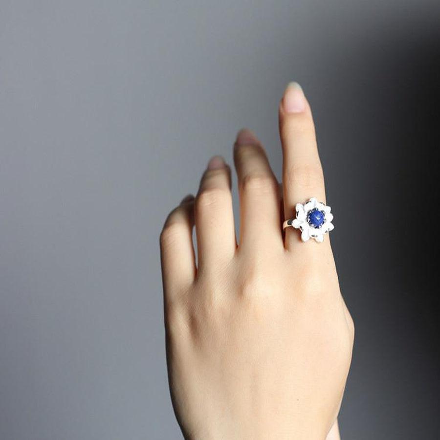 Bague Lotus et Lapis Lazuli en Argent 925