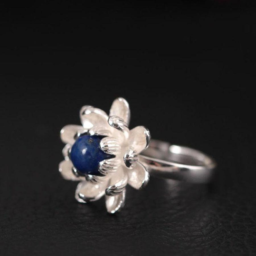 Bague Lotus et Lapis Lazuli en Argent 925