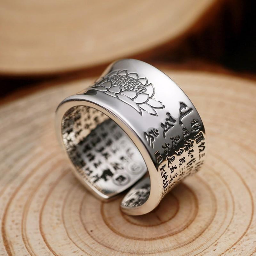 Bague Sutra du Lotus en argent 999