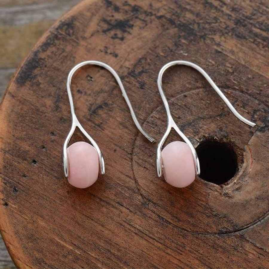Boucles d’oreilles en forme d’étrier avec Opale rose