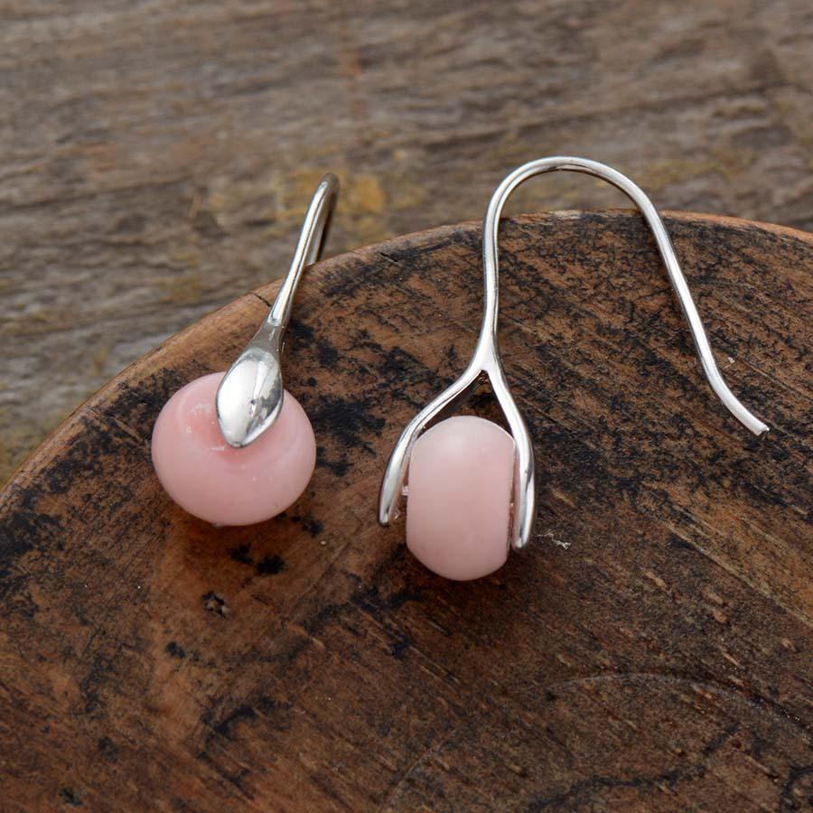 Boucles d’oreilles en forme d’étrier avec Opale rose