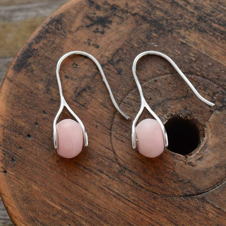 Boucles d’oreilles en forme d’étrier avec Opale rose