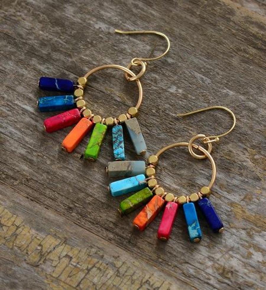 Boucles d'oreilles en jaspe naturel et laiton