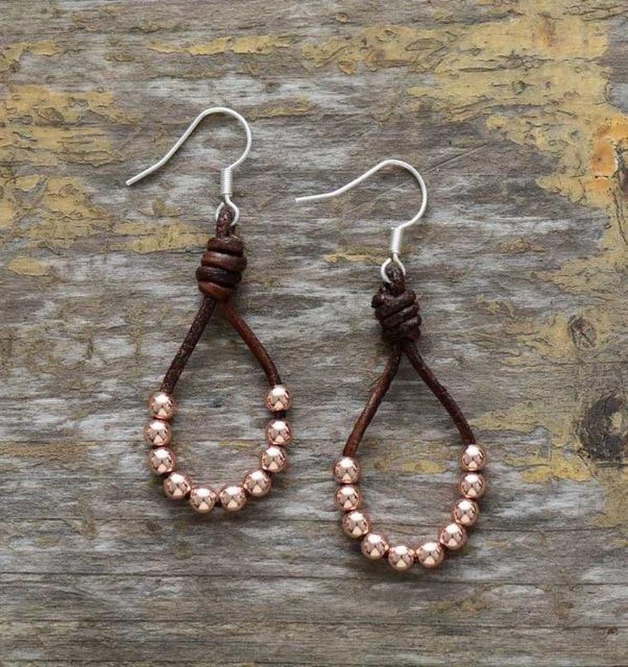 Boucles d'oreilles en perles et cuir véritable