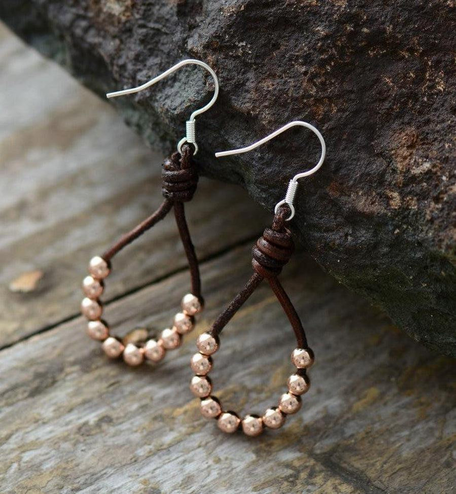 Boucles d'oreilles en perles et cuir véritable