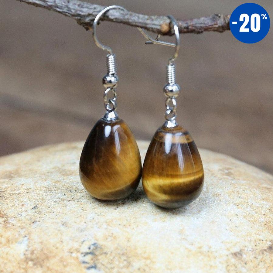 Boucles d’oreilles goutte d’eau en Œil de tigre