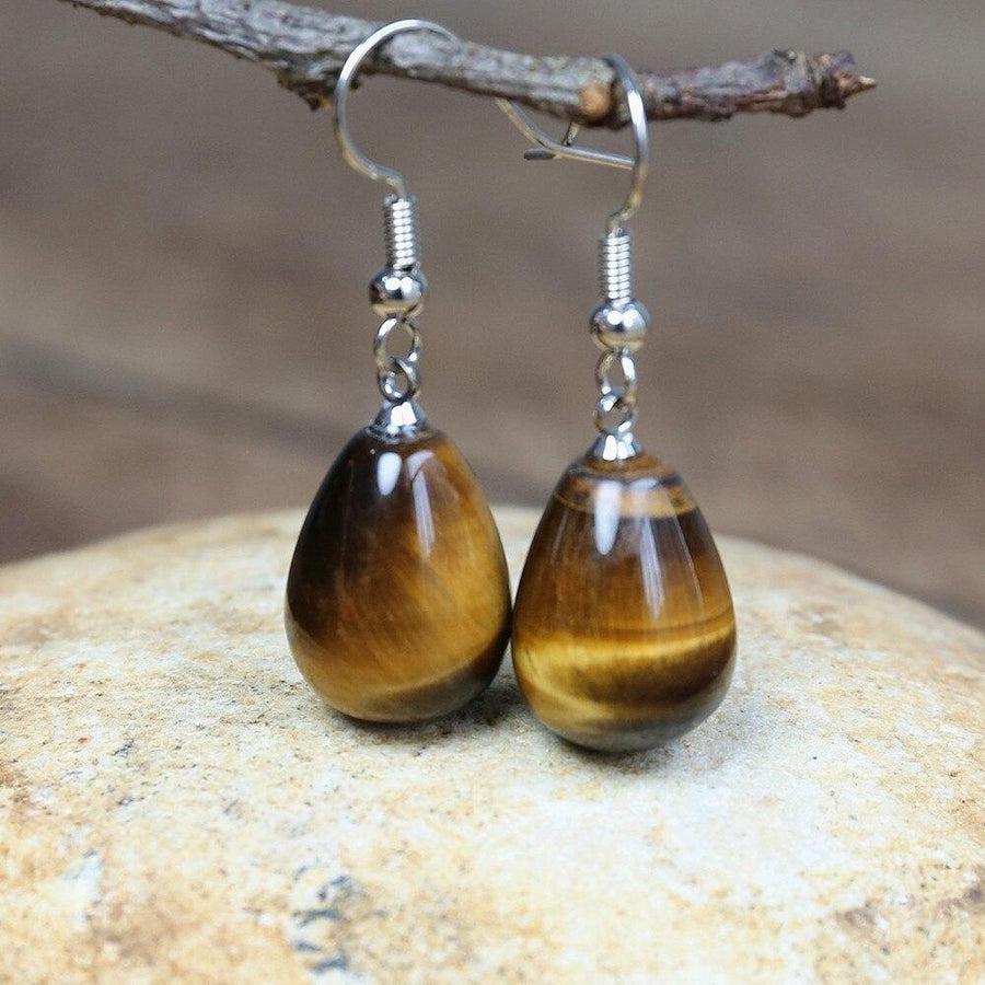 Boucles d’oreilles goutte d’eau en Œil de tigre