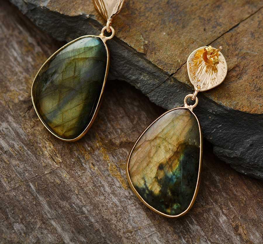 Boucles d’oreilles larme en Labradorite