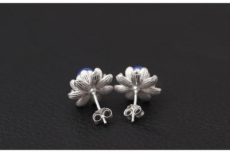 Boucles d'oreilles Lotus et Lapis Lazuli en argent 925