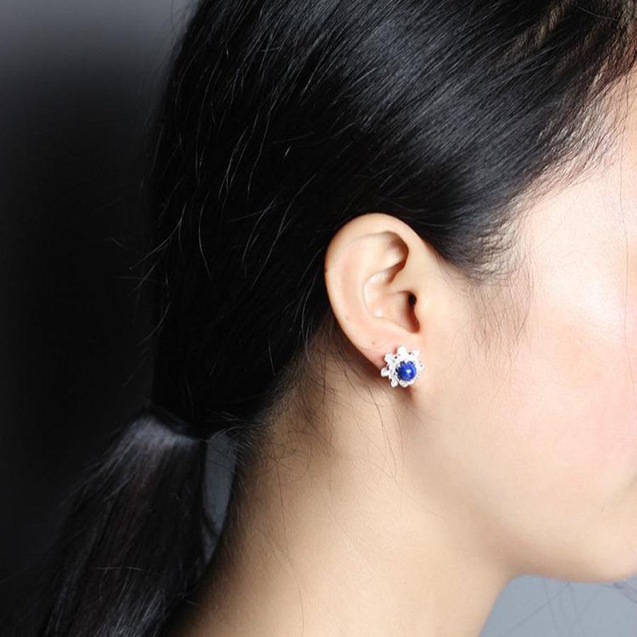 Boucles d'oreilles Lotus et Lapis Lazuli en argent 925