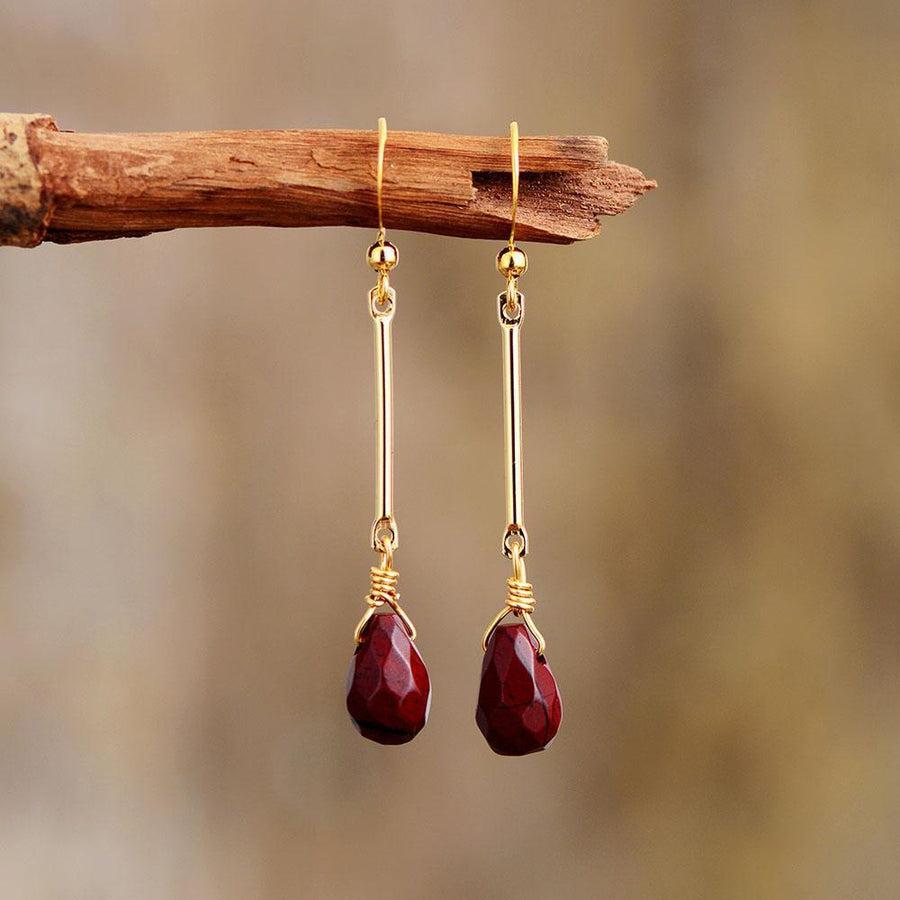 Boucles d’oreilles pendantes en Jaspe rouge facetté