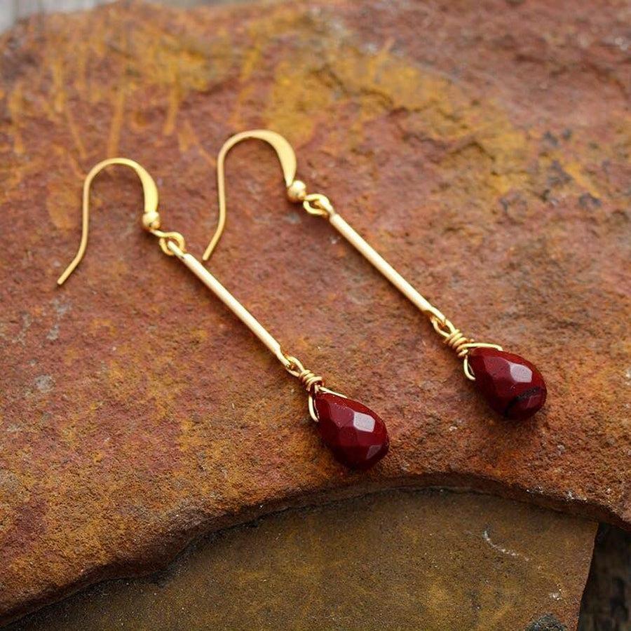 Boucles d’oreilles pendantes en Jaspe rouge facetté