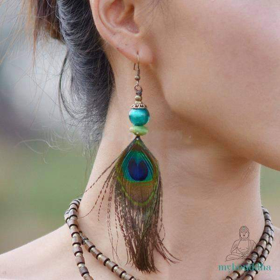 Boucles d'oreilles plumes de paon