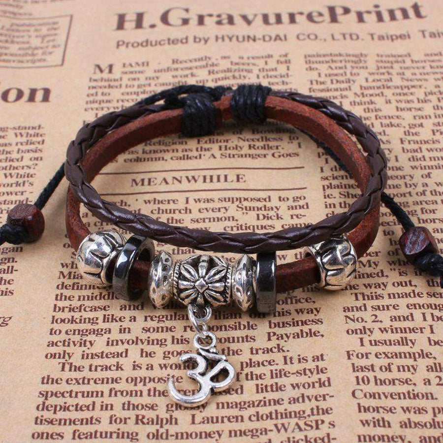 Bracelet ajustable en cuir AUM