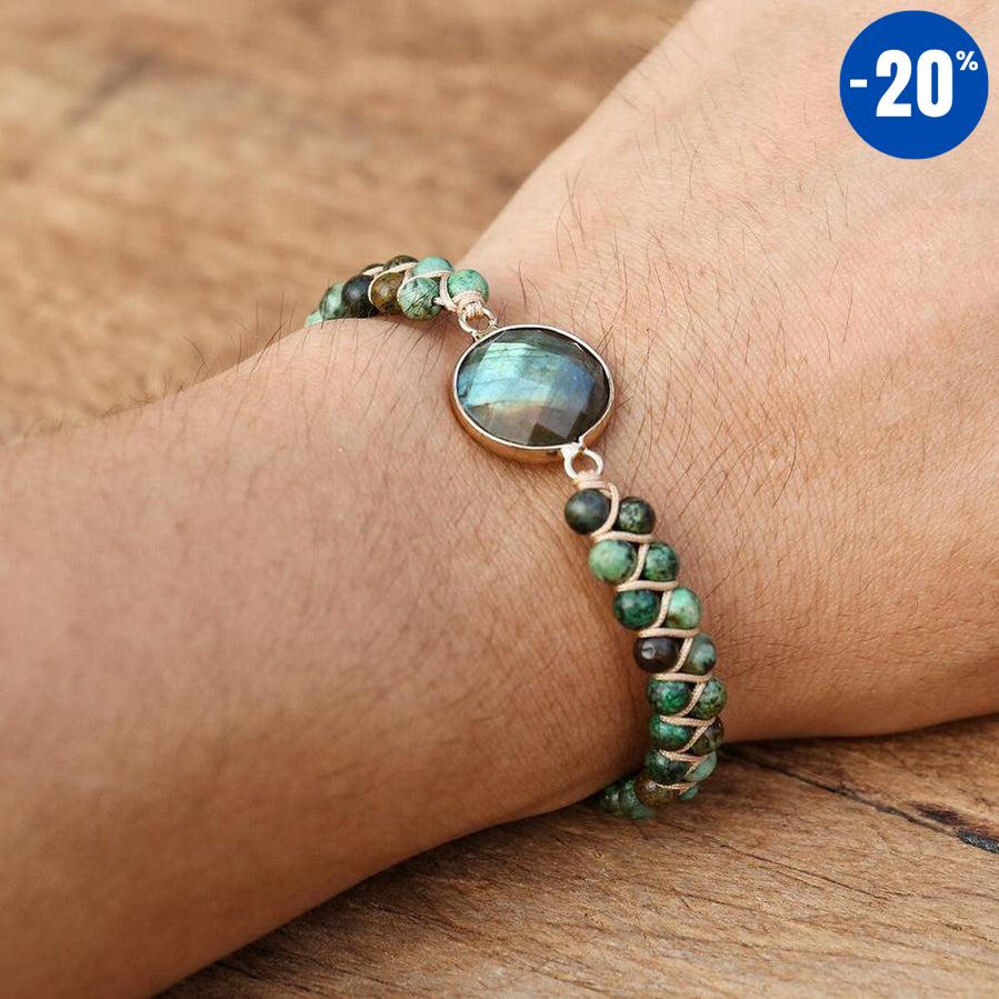 Bracelet ajustable en pierres de Labradorite